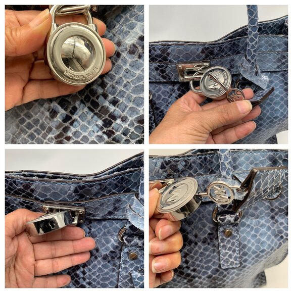 Michael Kors Blue Suede Python Embossed Hamilton Tote Bag - Picture 10 of 13